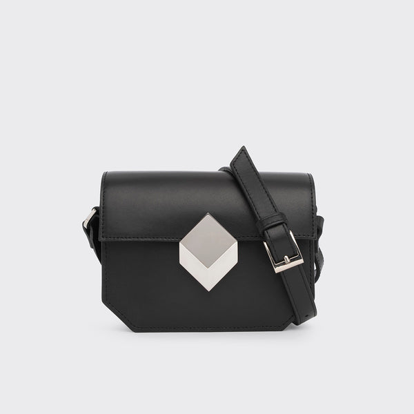 MINI PRISM bag in black leather with magnetic CUBE clasp and