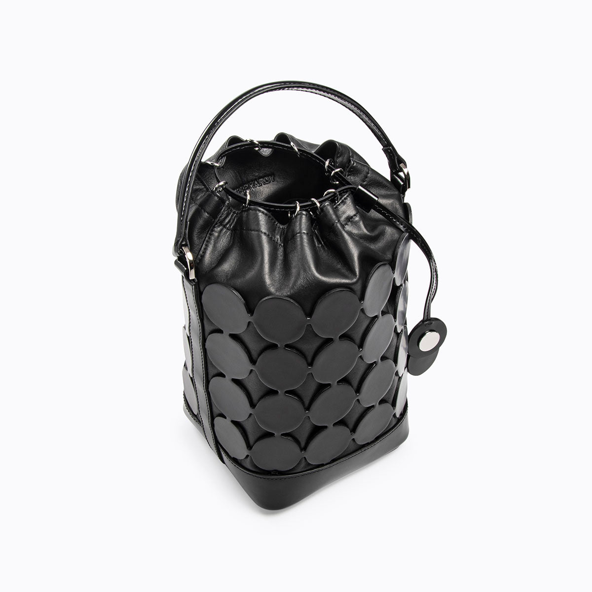 BULLES bucket women's bag in black glazed leather — PIERRE HARDY