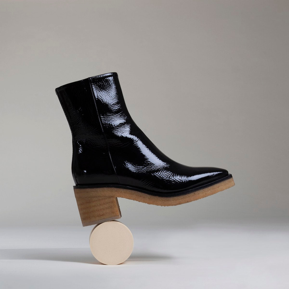 JIM FOLK heeled ankle boots women in black patent leather — PIERRE HARDY